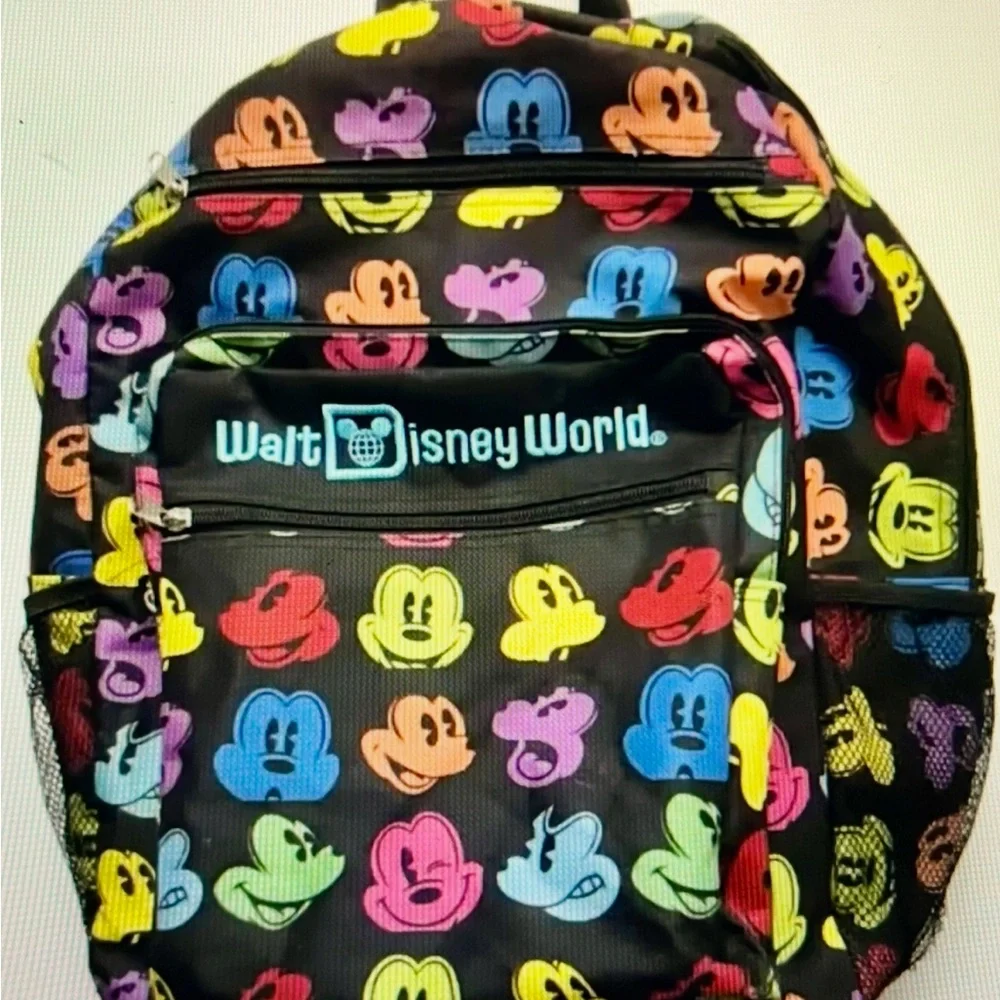 Walt Disney World Parks Lots Zip Of Pockets Mickey Mouse Backpack Full Size